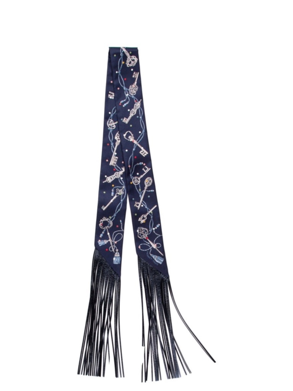 Hermes Navy Silk Fringe twilly